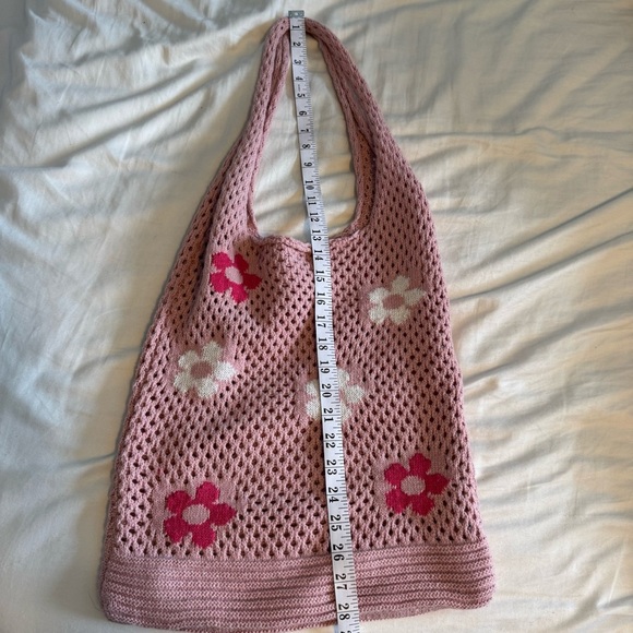 Pink Floral crochet/Knit fairycore Hobo Tote Bag - Picture 2 of 4
